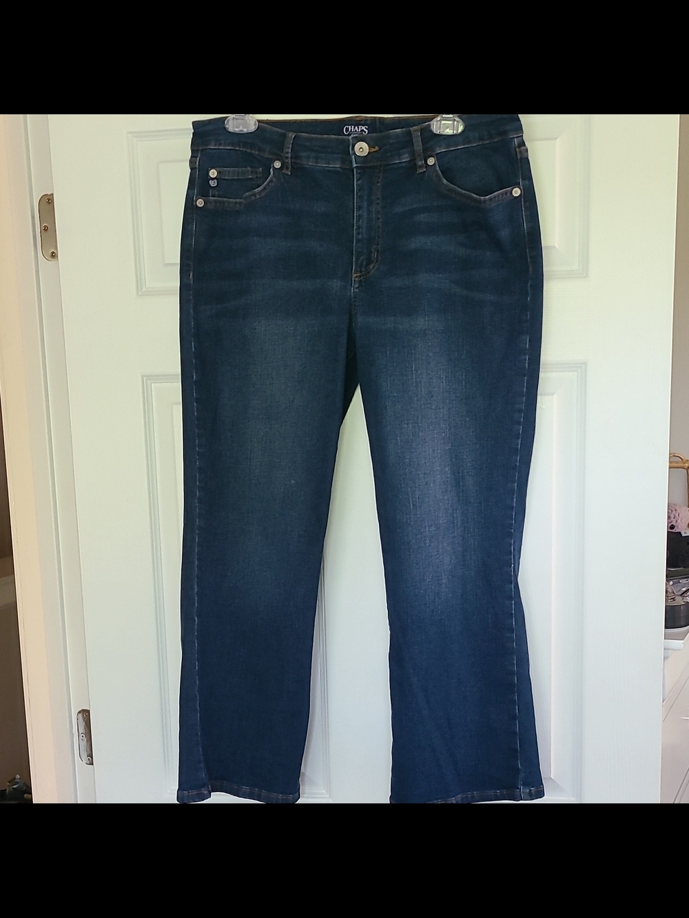 Chaps Women's Sz 14 Mid Rise Crop Kick Cropped Dark Wash Blue Denim Jeans